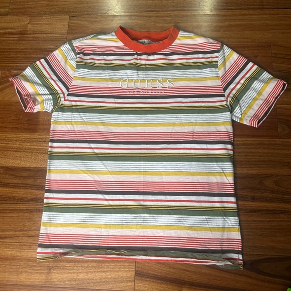 Guess Originals Striped Tee Embroidered Logo Short Sleeve Casual Small - Picture 1 of 7